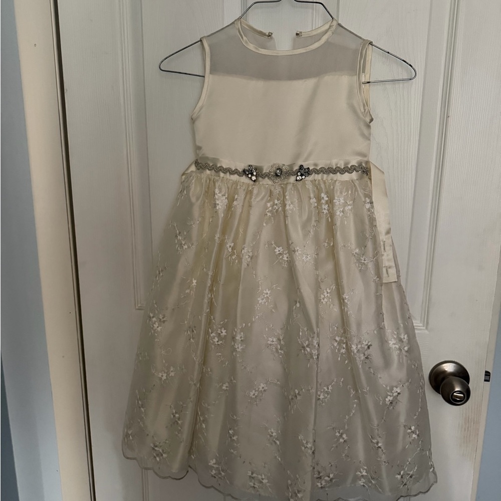 Elegant Cream Floral Kids Dress